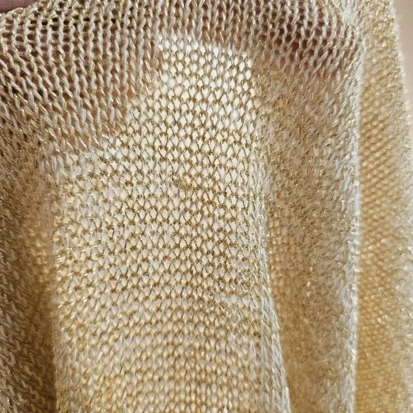 Loft Golden Metallic Crew Sweater Knit Beige Yellow Rayon  size XL - Picture 7 of 9